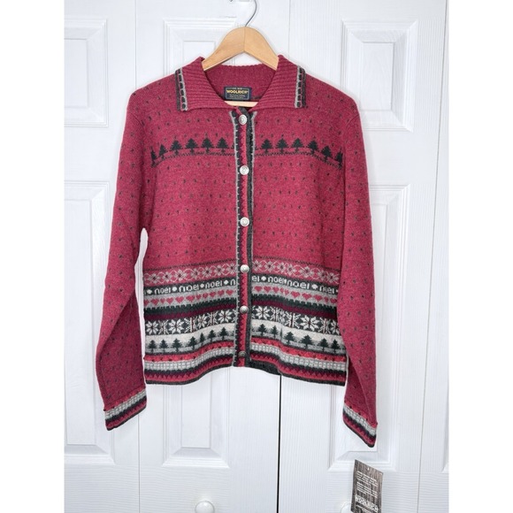 Woolrich Sweaters - NWT Vintage Woolrich Fair Isle Cardigan Sweater‎ Large Wool Noel Christmas Trees